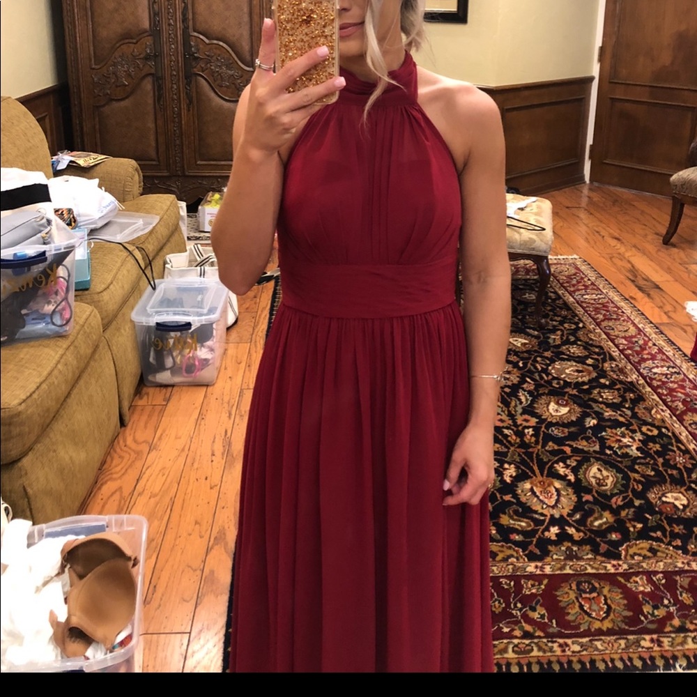 Burgundy Azazie Bridesmaid dress.